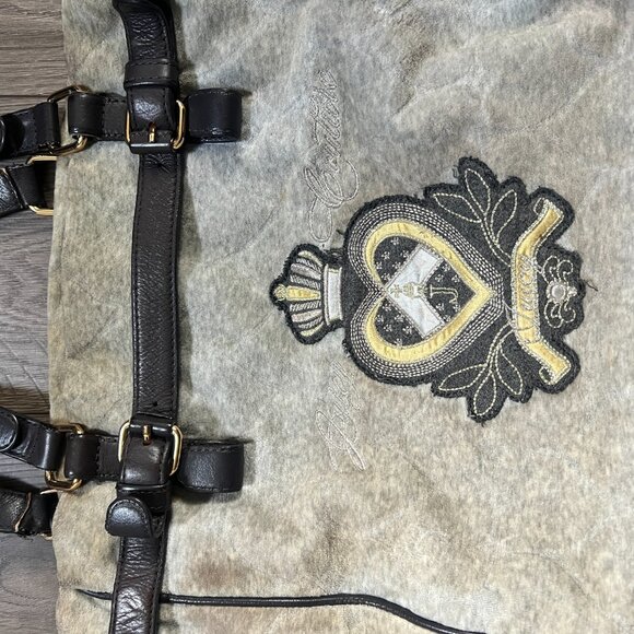 Vintage Juicy Couture Gray Purse XL Tote Handbag Velour Daydreamer Y2K Hearts - Picture 9 of 10